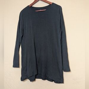 J. Jill Perfect Pima Delicate Trim Tunic Crew Neck 3/4 Sleeve Tee Black L Petite